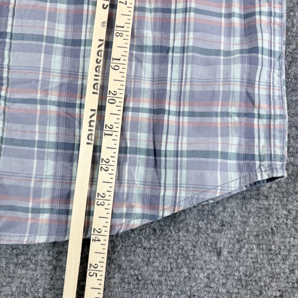 Old Navy Boys Plaid Button Down Shirt Blue Grey Orange L 10-12 The Classic Shirt